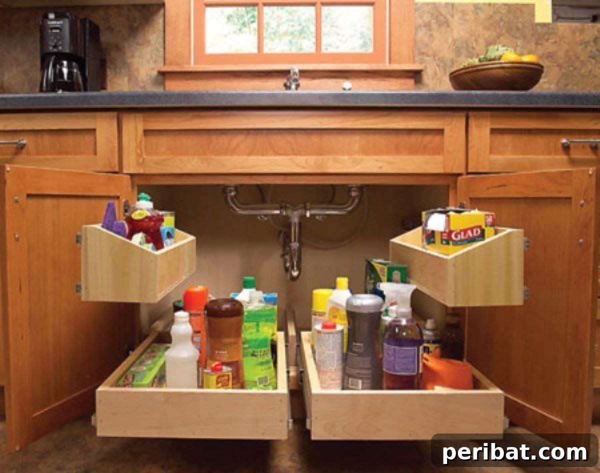 DIY Kitchen Sink Roll-Out Storage Tray with smooth-action glides, keeping everything visible and accessible under the sink.