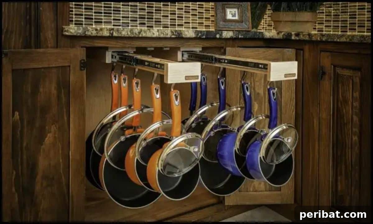 25 Clever DIY Cupboard Organization Hacks 22 DIY Sliding Pots and Pans Rack