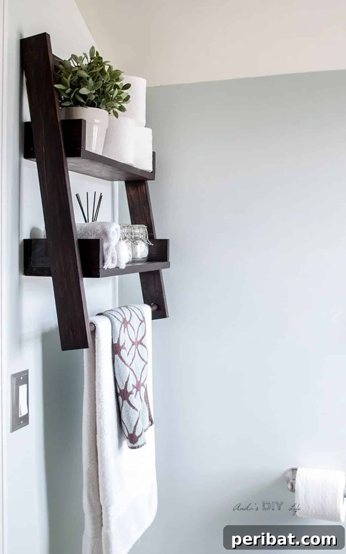 Factory Flair: 48 DIY Industrial Decor Projects 17 DIY Floating Ladder Shelf