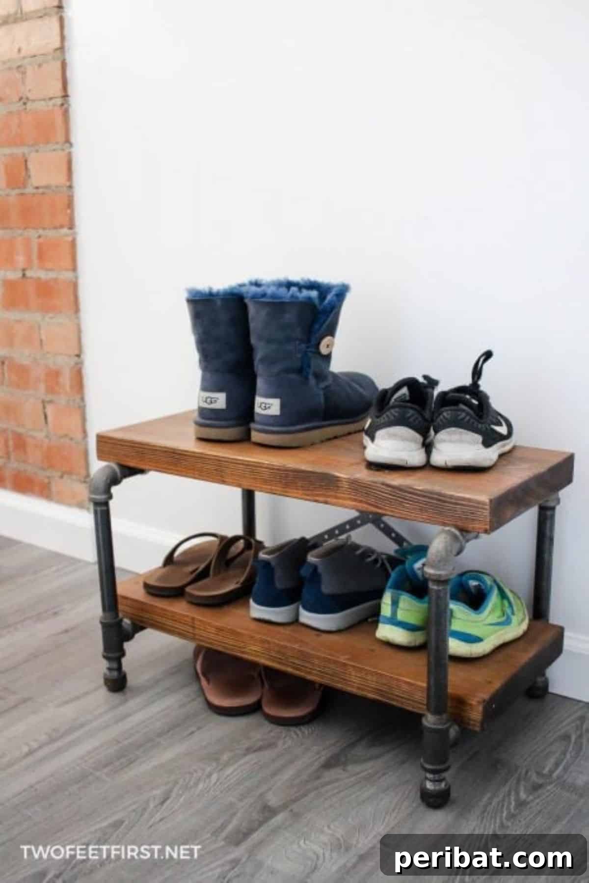 Factory Flair: 48 DIY Industrial Decor Projects 18 DIY Industrial Shoe Rack With Pipe And Wood