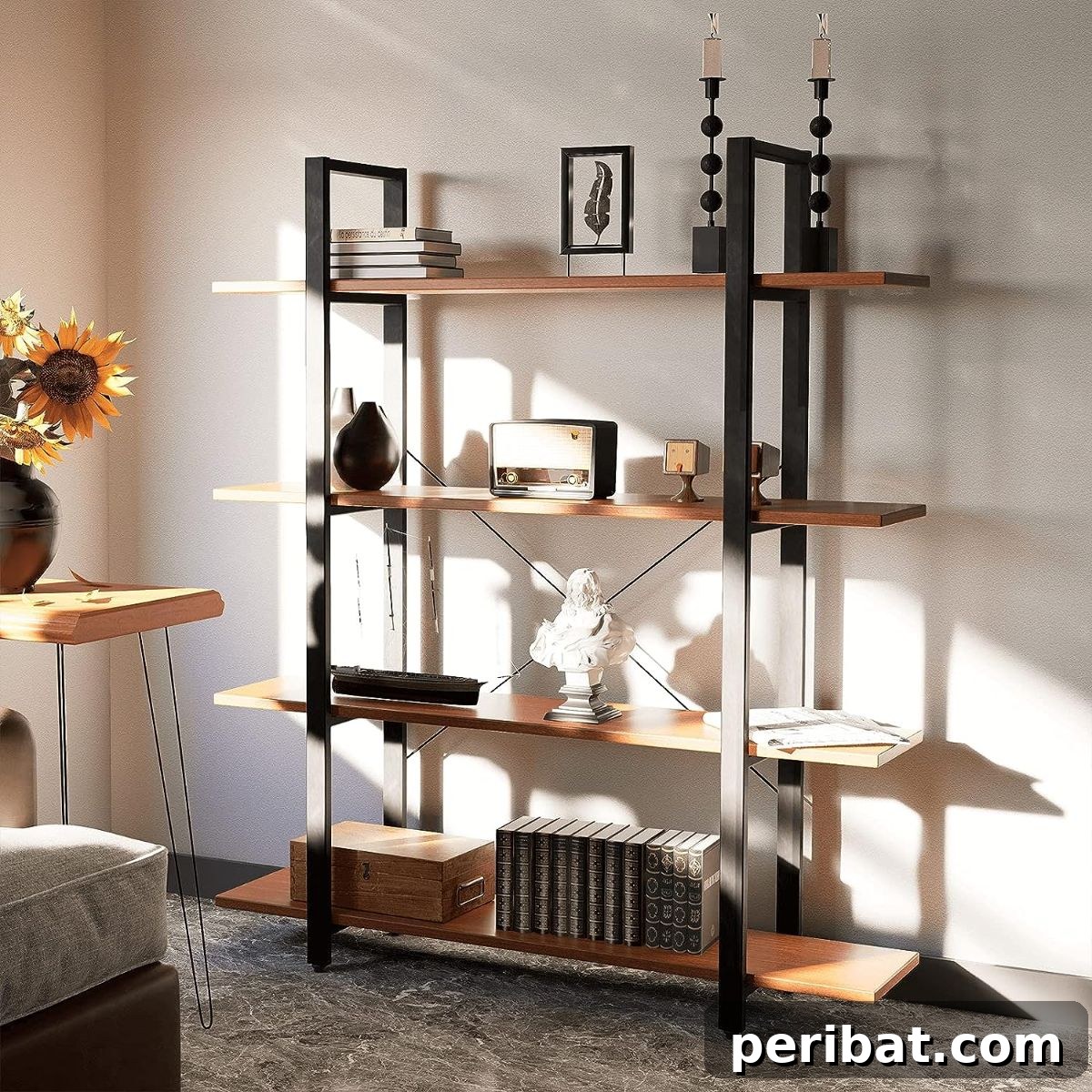 Factory Flair: 48 DIY Industrial Decor Projects 32 Industrial Bookshelf