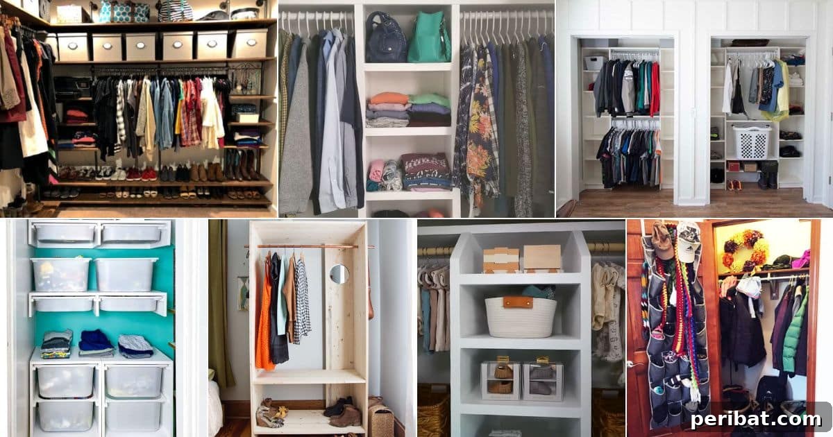 Beautifully organized bedroom closet showcasing various storage ideas