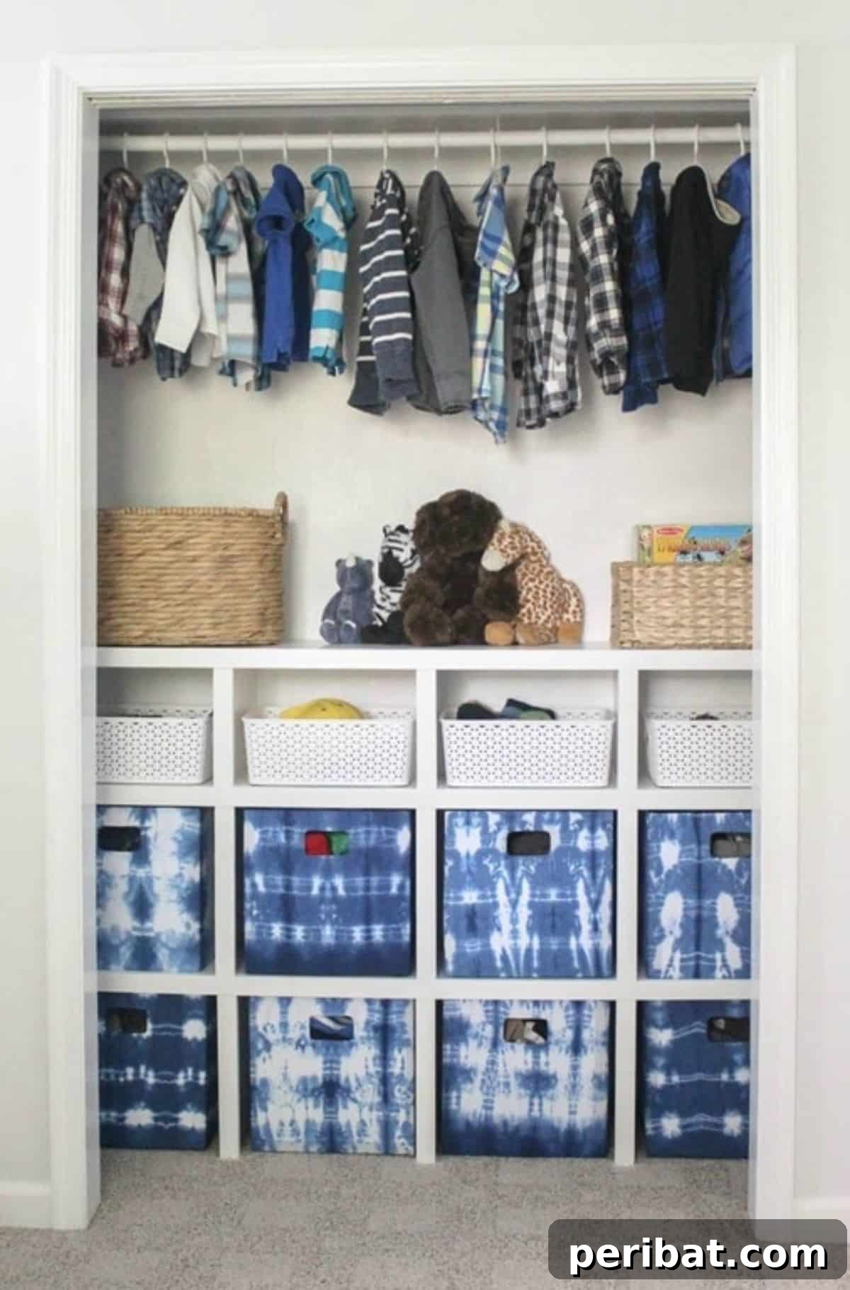 Cheap and Easy DIY Closet Shelves with fabric bins