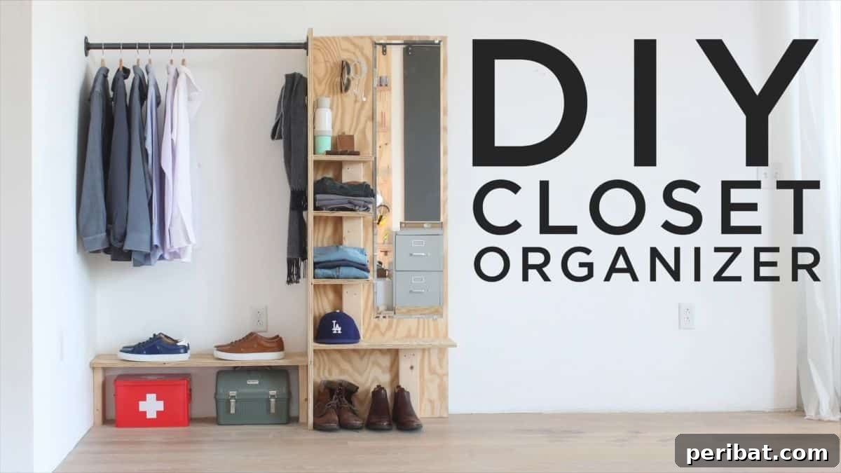 DIY Closet Organizer for a small closet with laundry basket space