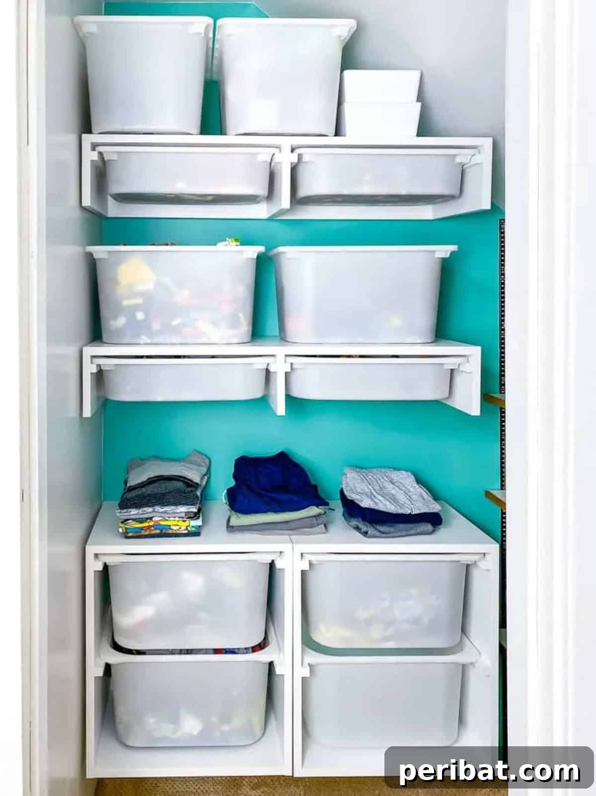 DIY Custom Closet with wall-mounted bins for easy access