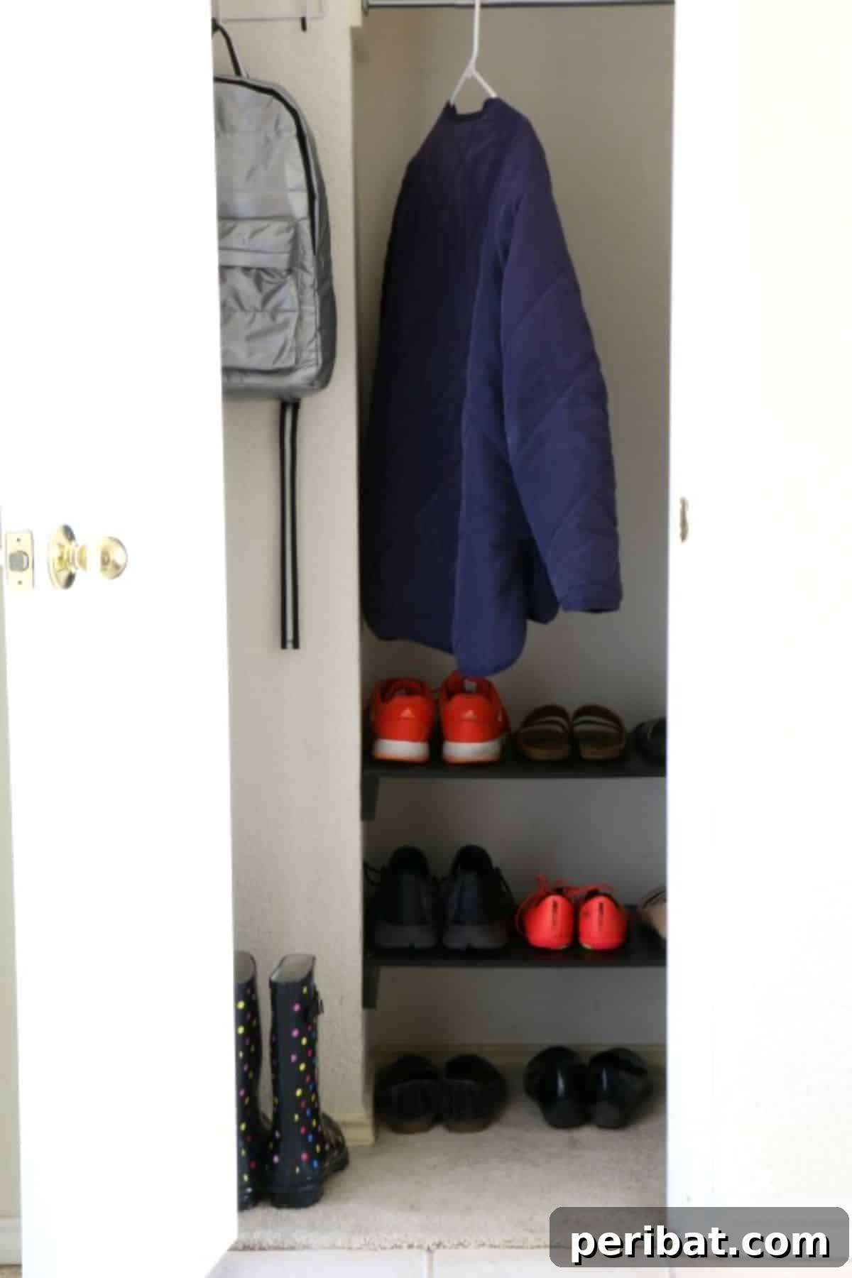 DIY Shoe Shelves for a closet to prevent clutter