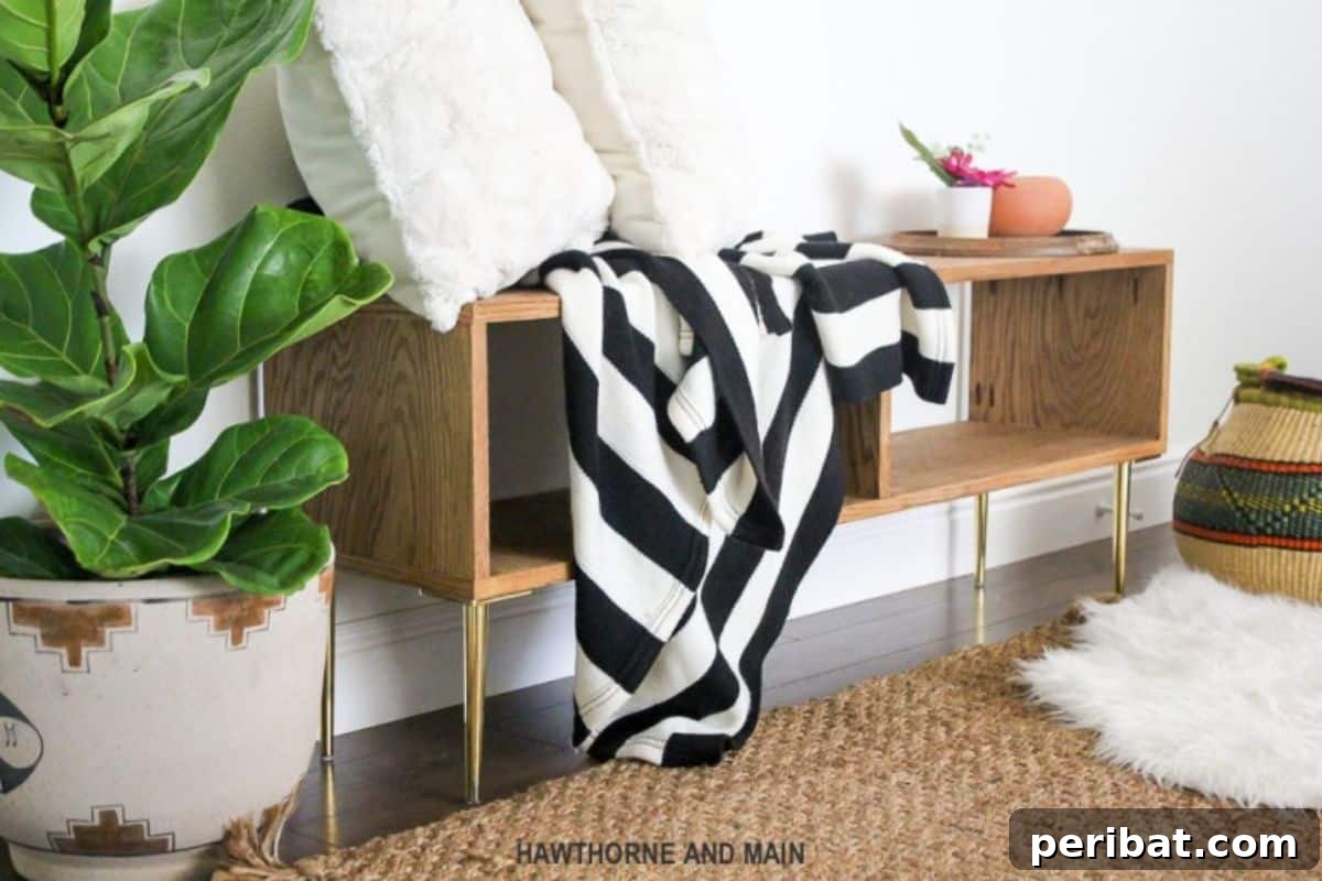 47 Stylish DIY Projects to Modernize Your Home 26 DIY Mid-Century Modern Bench. A handcrafted entryway or bedroom piece.