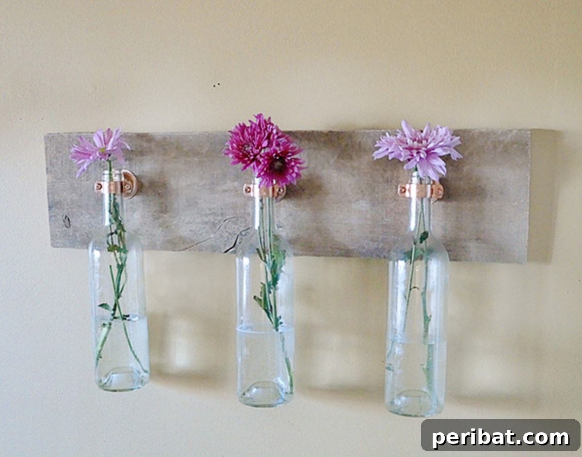 47 Stylish DIY Projects to Modernize Your Home 40 DIY Reclaimed Wood Wine Bottle Vase Trio. Eco-friendly rustic wall decor.