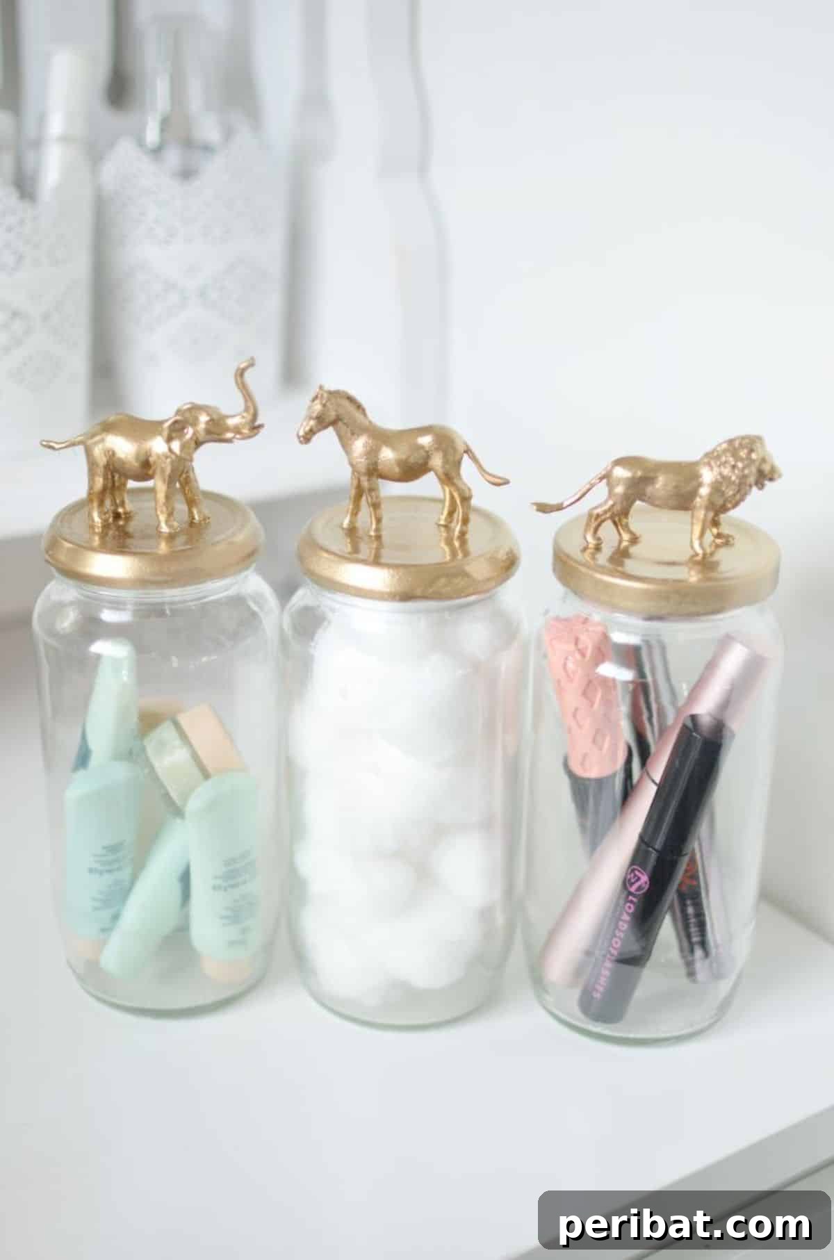 47 Stylish DIY Projects to Modernize Your Home 46 DIY Post Gold Animal Jar. Whimsical and glamorous vanity storage.