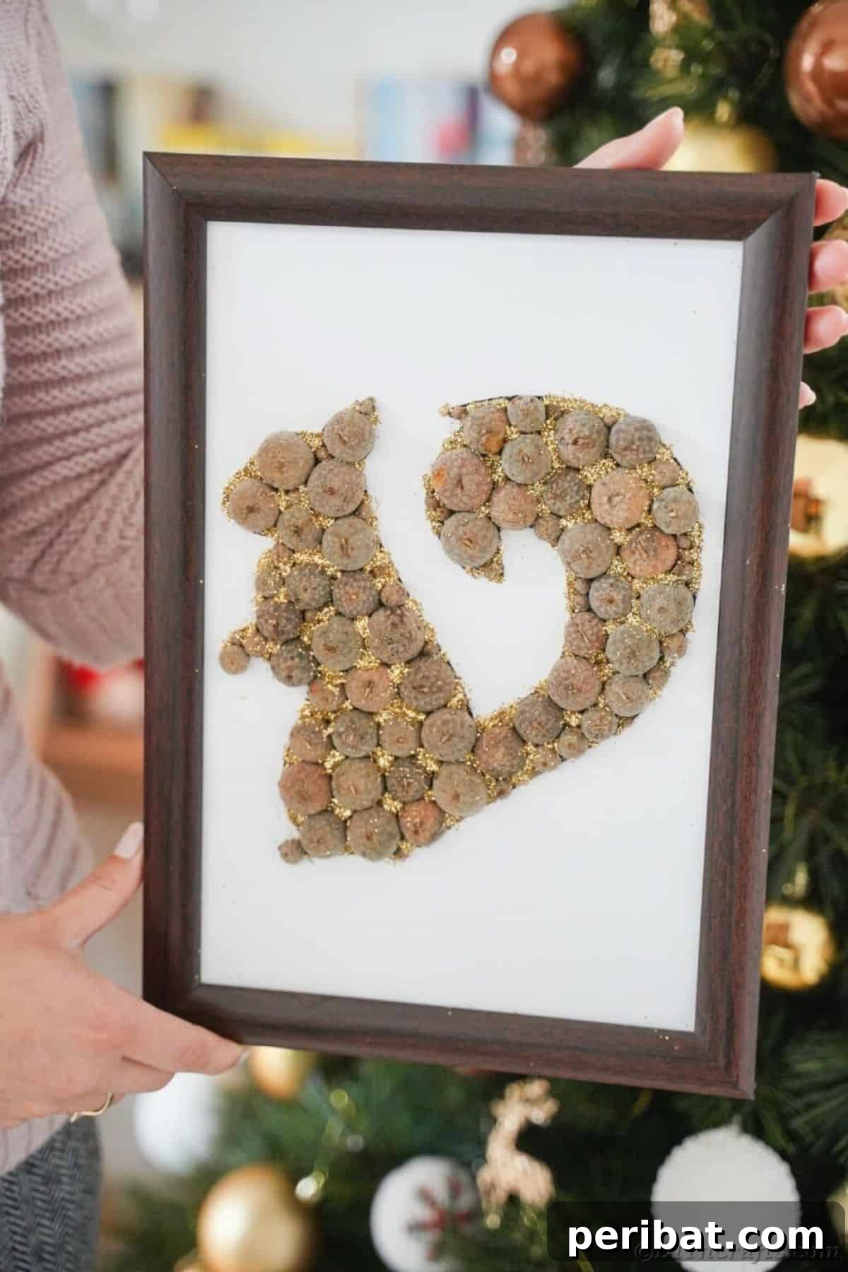 DIY Framed Acorn Cap Squirrel