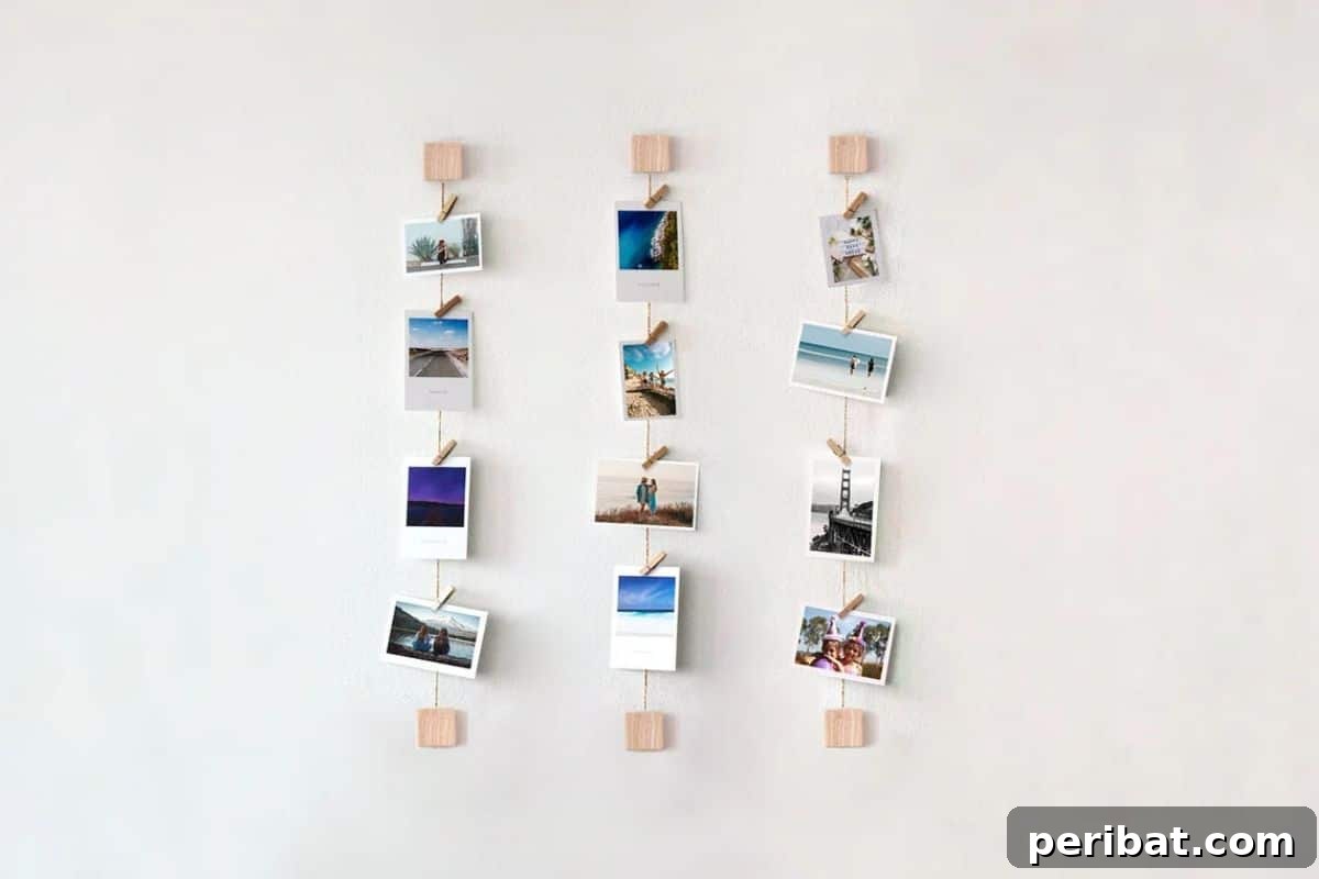26 Inspiring DIY Photo Collage Ideas & Creations 19 Vertical Hanging photo Display