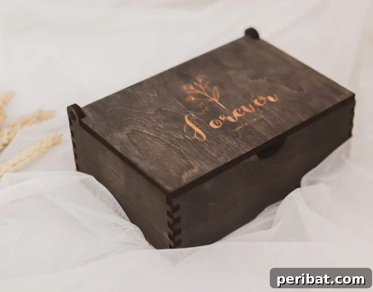 Personalized wooden keepsake box, perfect for storing precious memories.