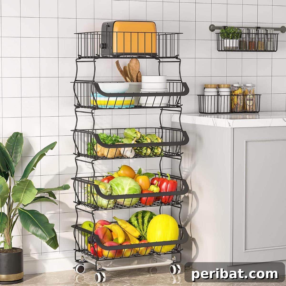 43 Clever Snack Storage Ideas: DIY & Ready-Made Solutions 44 Multi-Tier Metal Wire Basket Cart for Kitchen Storage