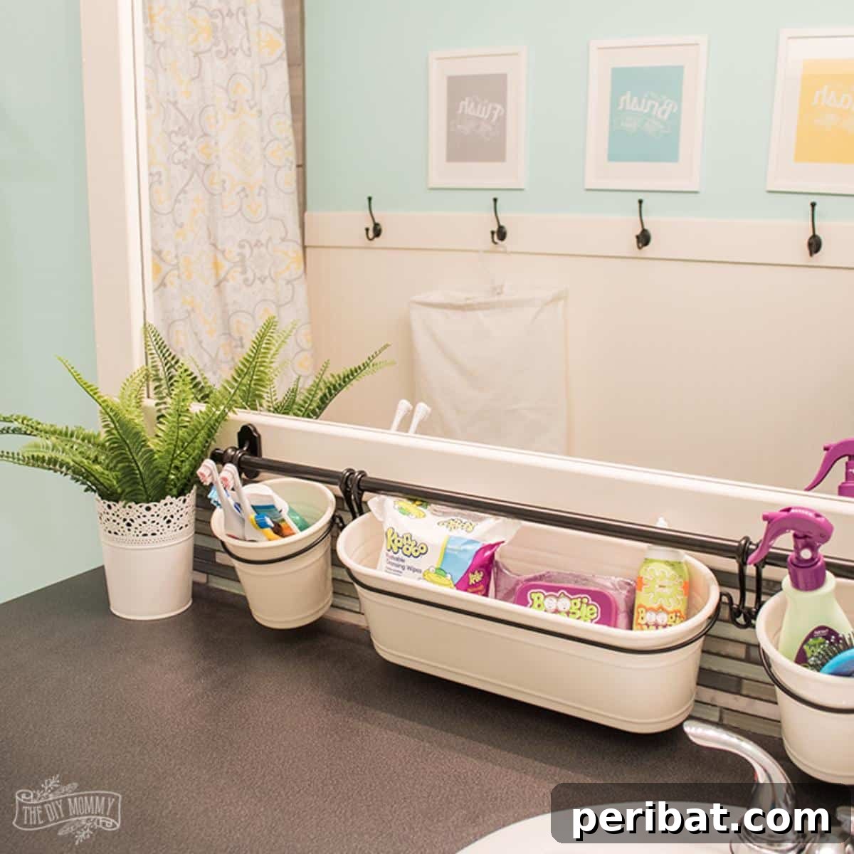 50 Smart Makeup Organization Ideas: DIY Projects & Best Products 37 Under The Mirror Rod & Buckets