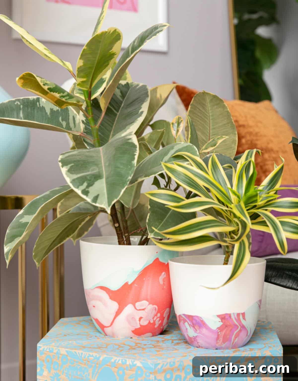 50 Plant Display Ideas: DIY Projects and Product Picks 28 Artistic marbled planter with a unique swirling pattern