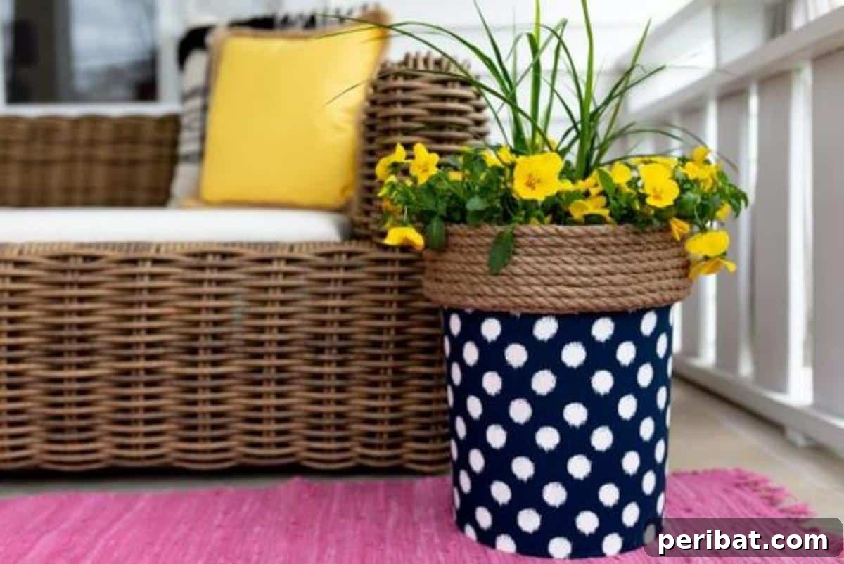 50 Plant Display Ideas: DIY Projects and Product Picks 35 Charming 5-gallon bucket planter covered in patterned fabric