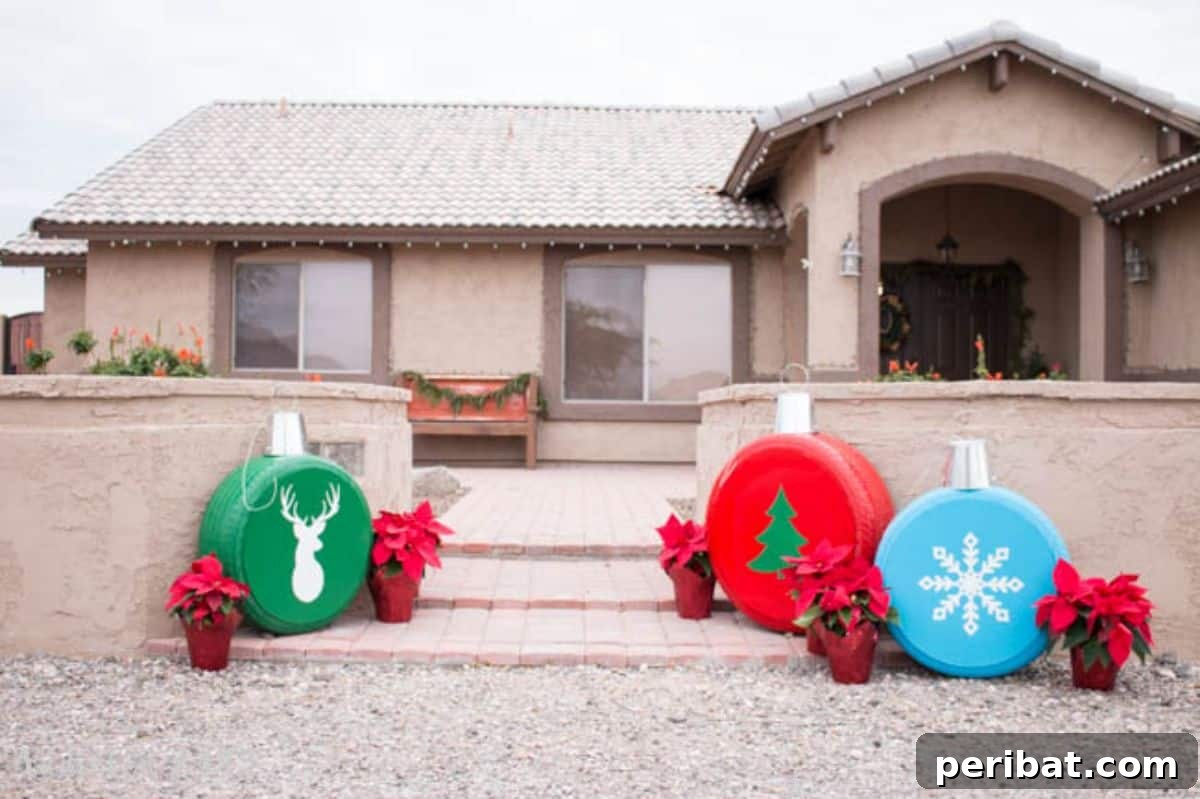 Giant Christmas Ornaments Repurposed from Old Tires