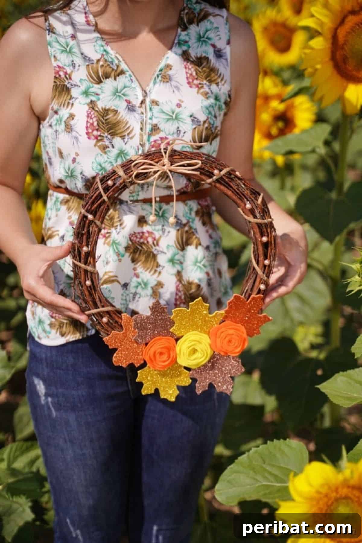 Rustic Grapevine Wreath With Fabric Flowers