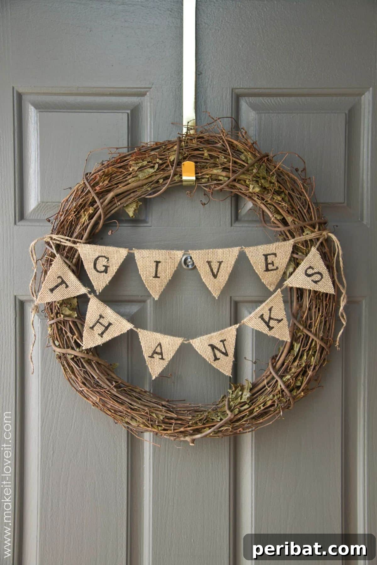 Thanksgiving Wreath With Burlap Bunting