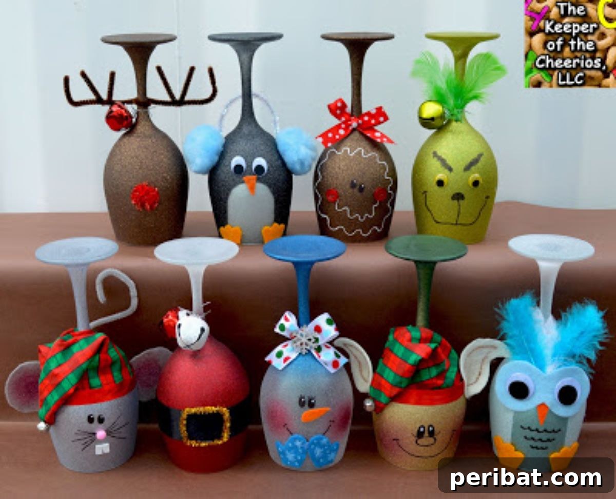 Painted Christmas Wine Glass Candle Holders