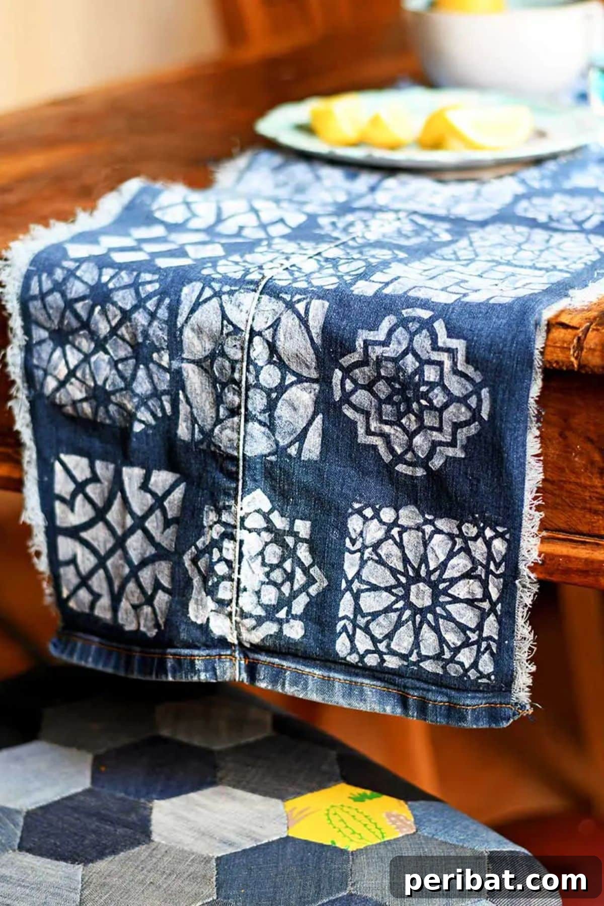 Stenciled Denim Table Runner