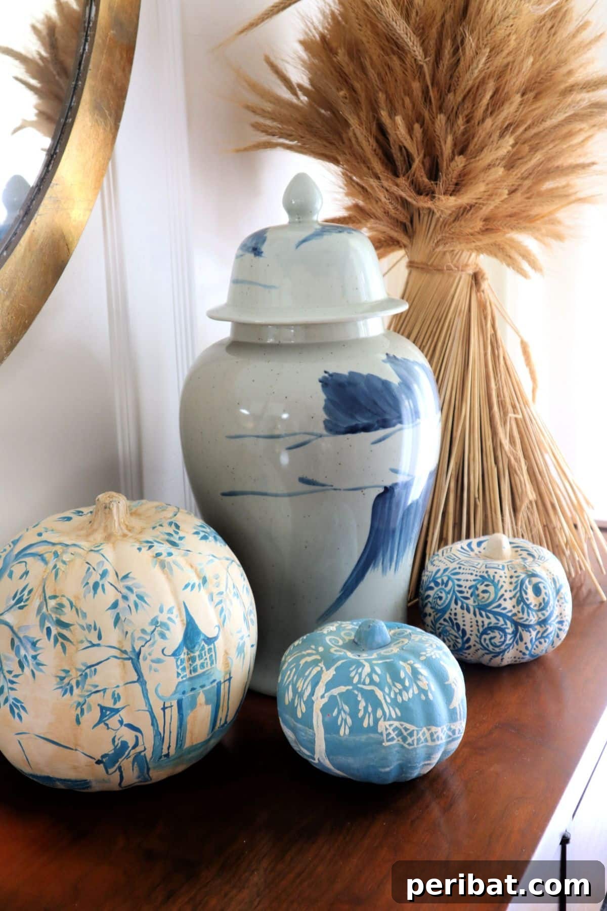 DIY Hand-Painted Chinoiserie Pumpkins From the Dollar Tree
