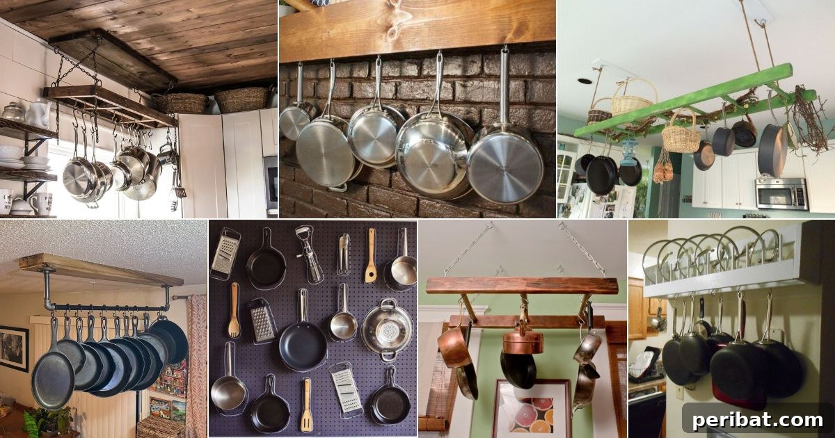 43 Brilliant DIY Pot Rack Projects 2 43 DIY Pot Racks facebook image. Transform your kitchen with creative DIY pot rack ideas for organized, stylish storage.