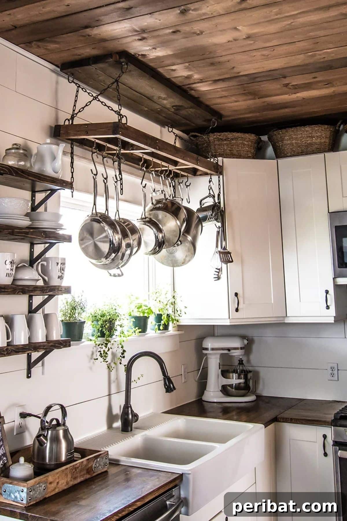 43 Brilliant DIY Pot Rack Projects 23 Rustic DIY pot rack from wood offcuts for customized kitchen storage.