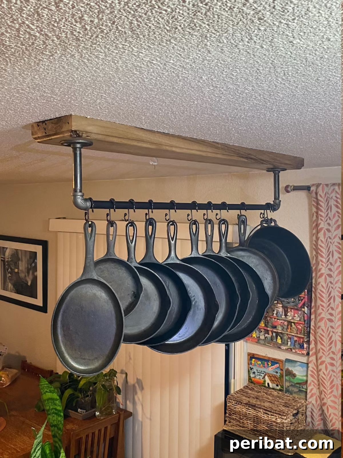 43 Brilliant DIY Pot Rack Projects 31 Elegant 2-inch thick walnut pot rack showcasing natural beauty and utility.