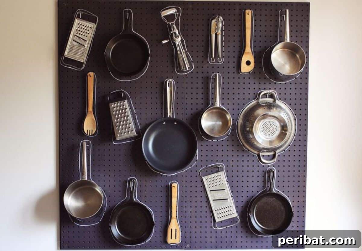 43 Brilliant DIY Pot Rack Projects 32 Inventive DIY kitchen pegboard for versatile cookware display.