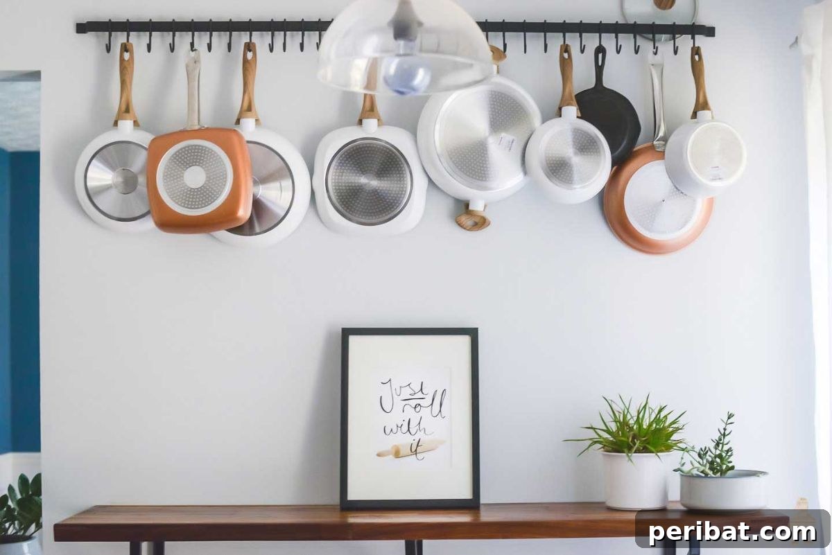 43 Brilliant DIY Pot Rack Projects 7 DIY simple wall-mounted pot rack for practical kitchen storage.