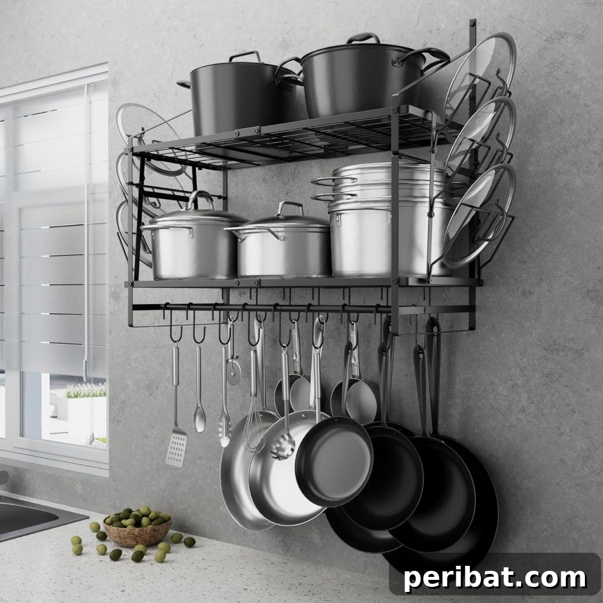 43 Brilliant DIY Pot Rack Projects 8 Compact wall-mounted pot hangers for efficient kitchen organization.