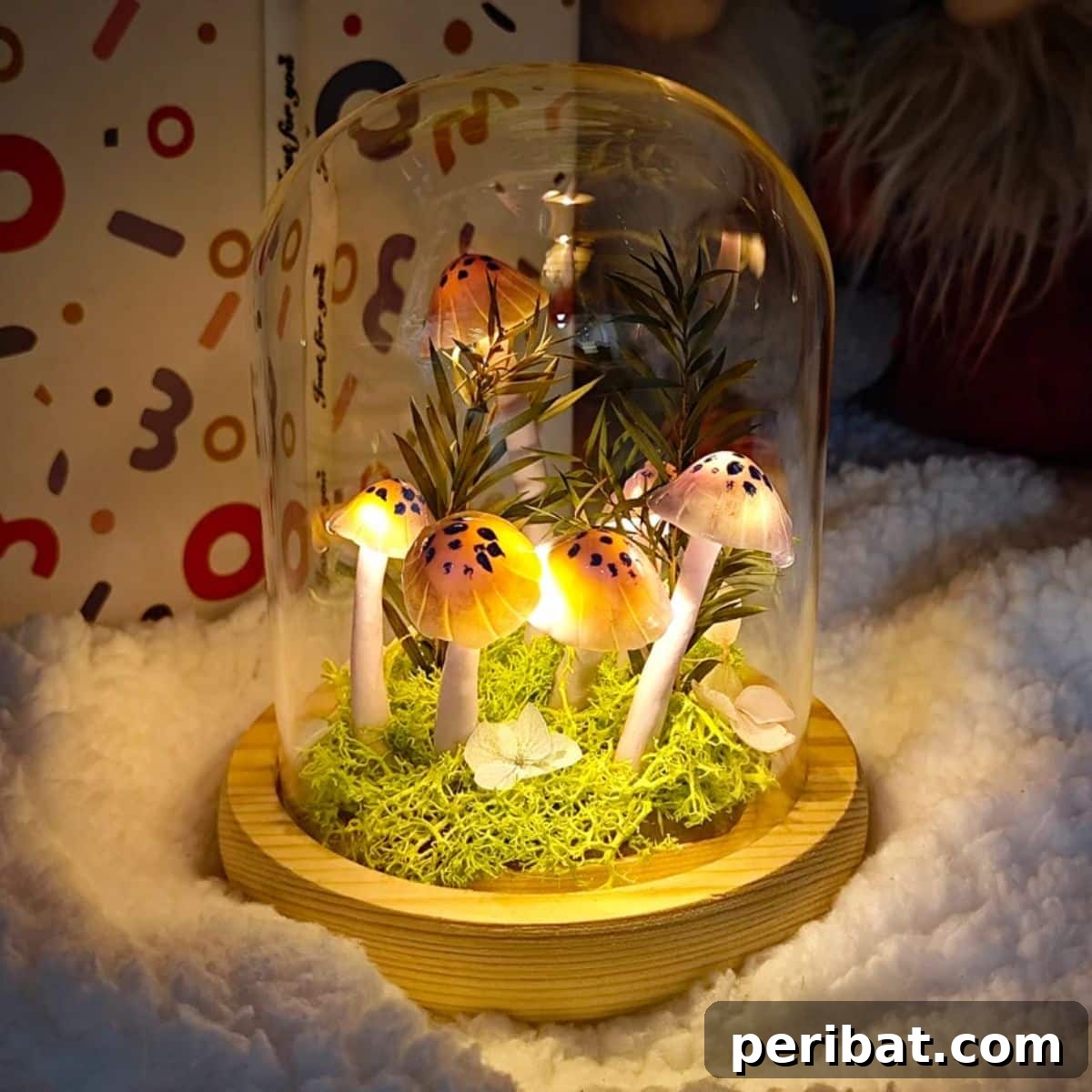 Whimsical unique forest purple mushroom lamp for enchanting indoor lighting.