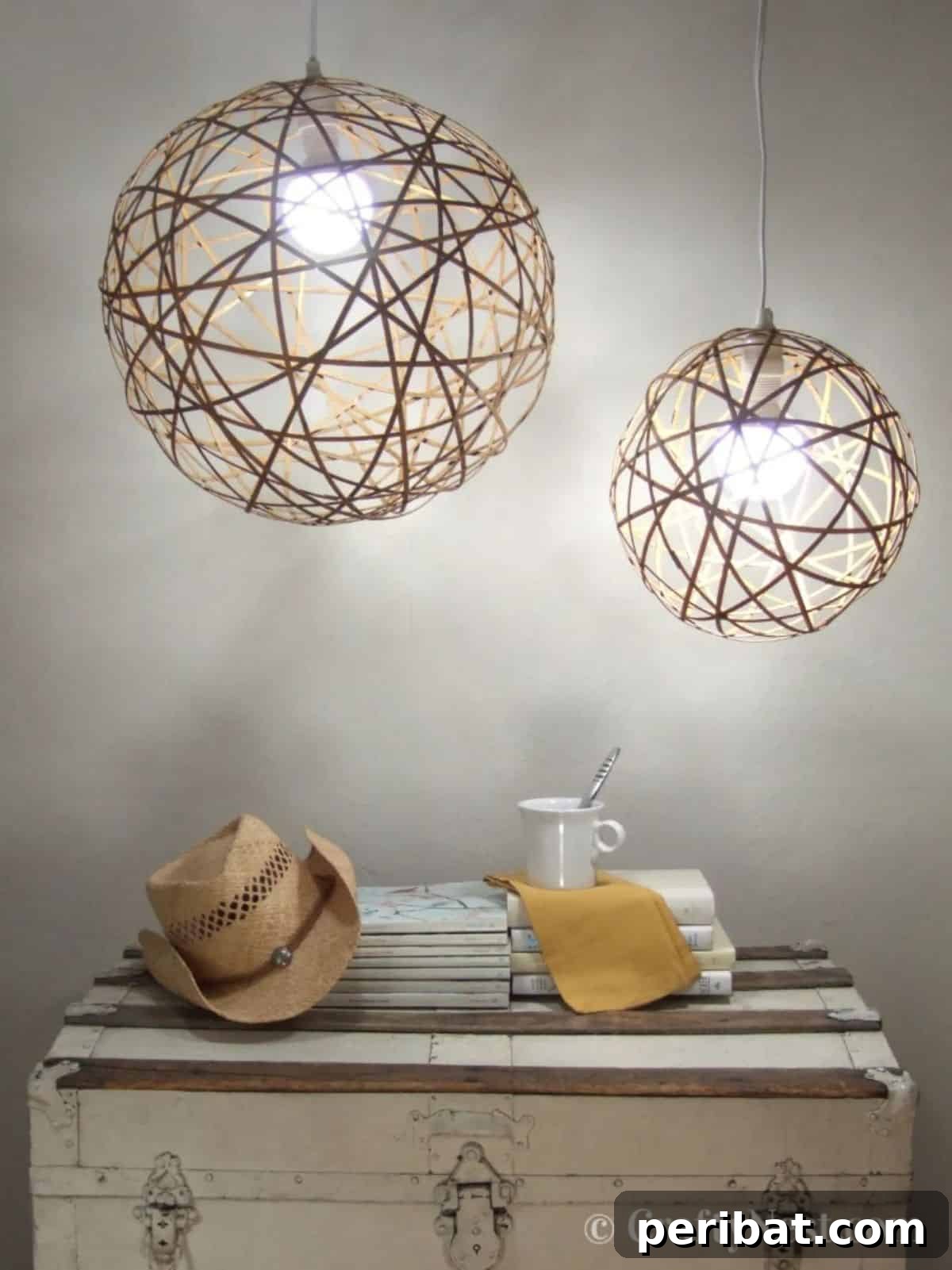 Stylish DIY bamboo orb pendant lights for affordable indoor ambiance.