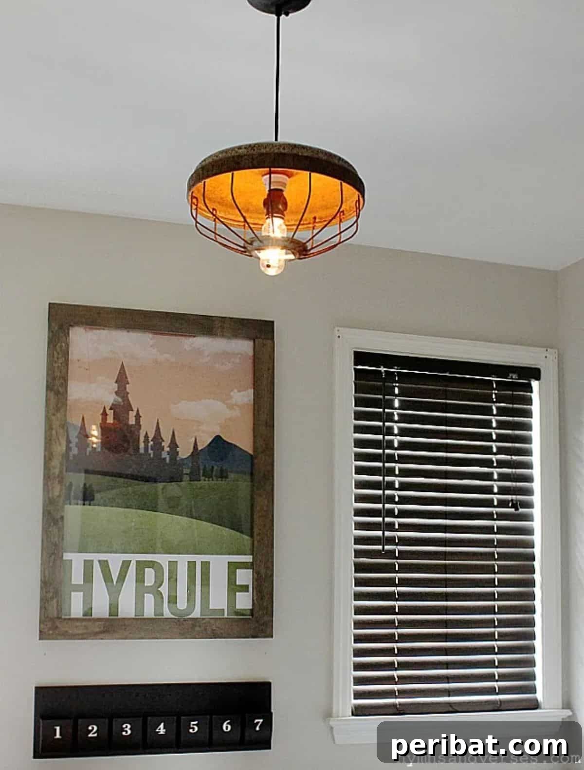 Rustic DIY chicken feeder light pendant for distinctive indoor lighting.