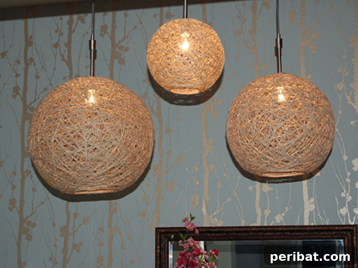 Artistic DIY hemp string pendant lamps for unique indoor lighting.