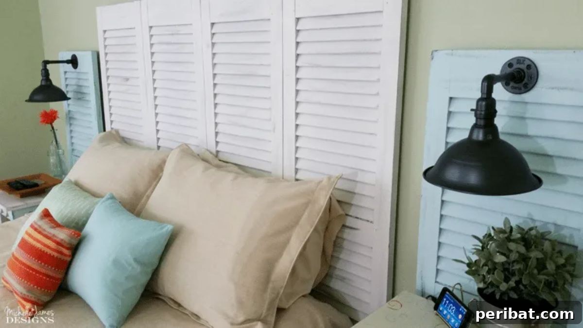 Industrial chic DIY shutter sconces for bedroom lighting.