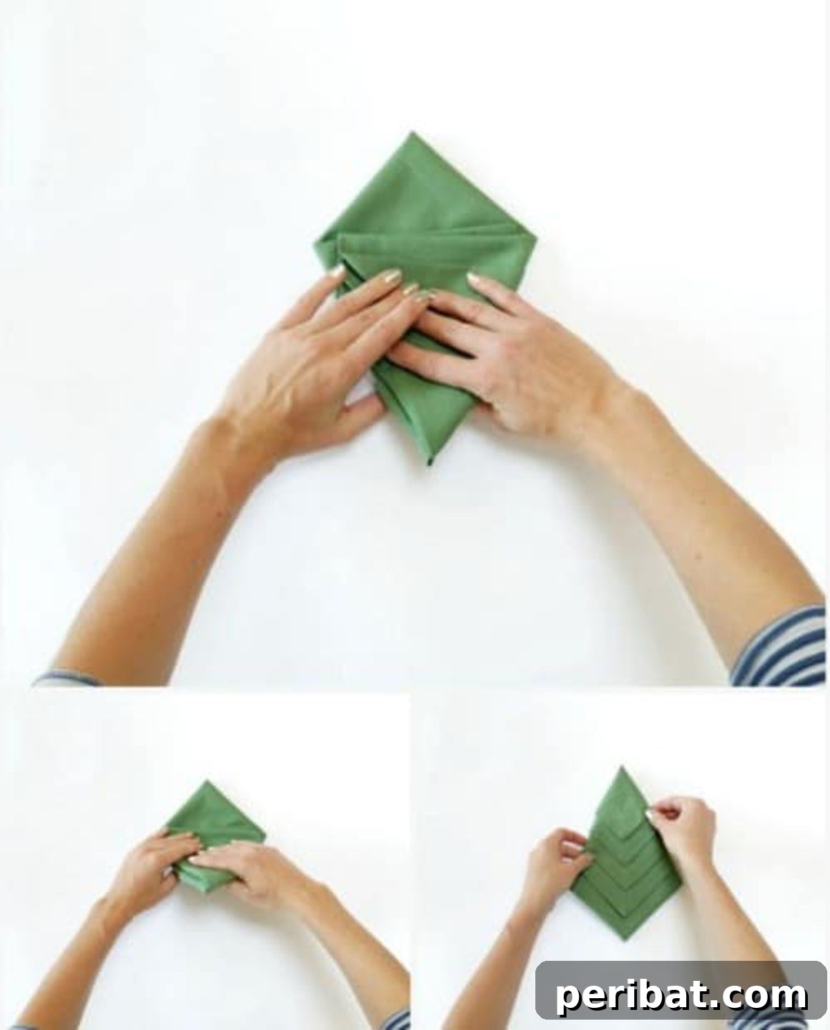 Deck Your Table: Napkins Transform into Christmas Trees 11 Amazing Folding Technique Turns Your Napkins into Christmas Trees - Step 7: Tuck flaps upwards