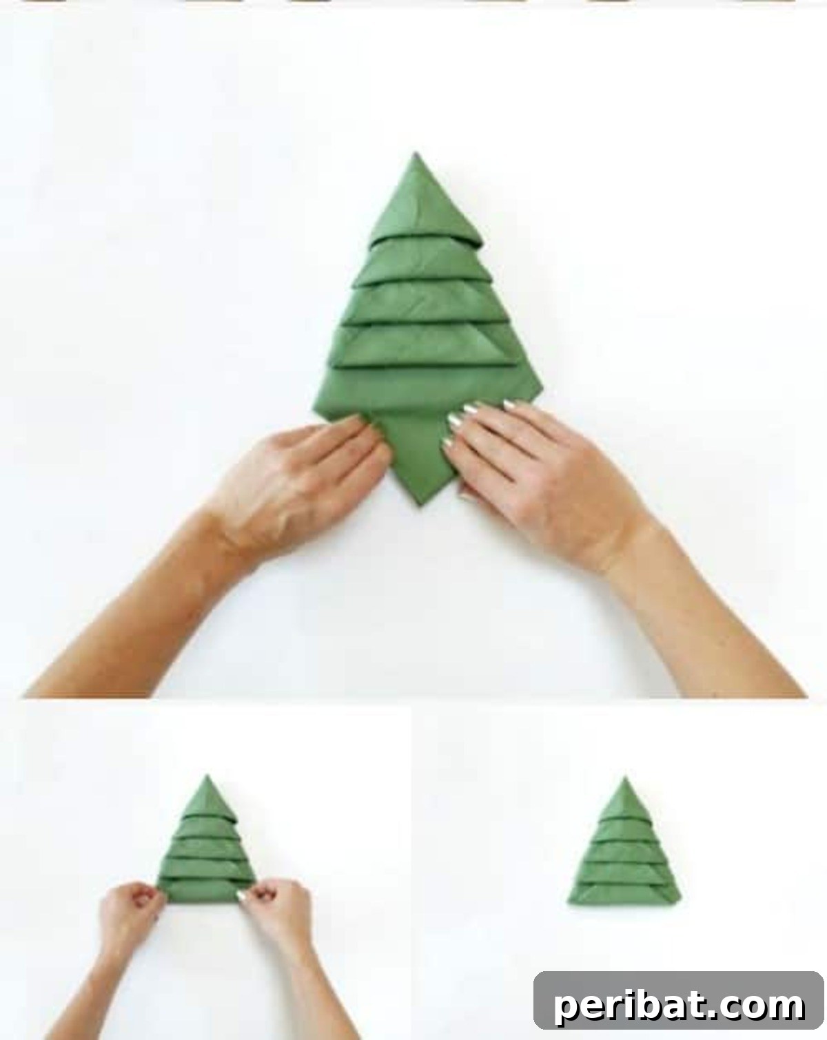 Deck Your Table: Napkins Transform into Christmas Trees 13 Amazing Folding Technique Turns Your Napkins into Christmas Trees - A beautiful finished Christmas tree napkin