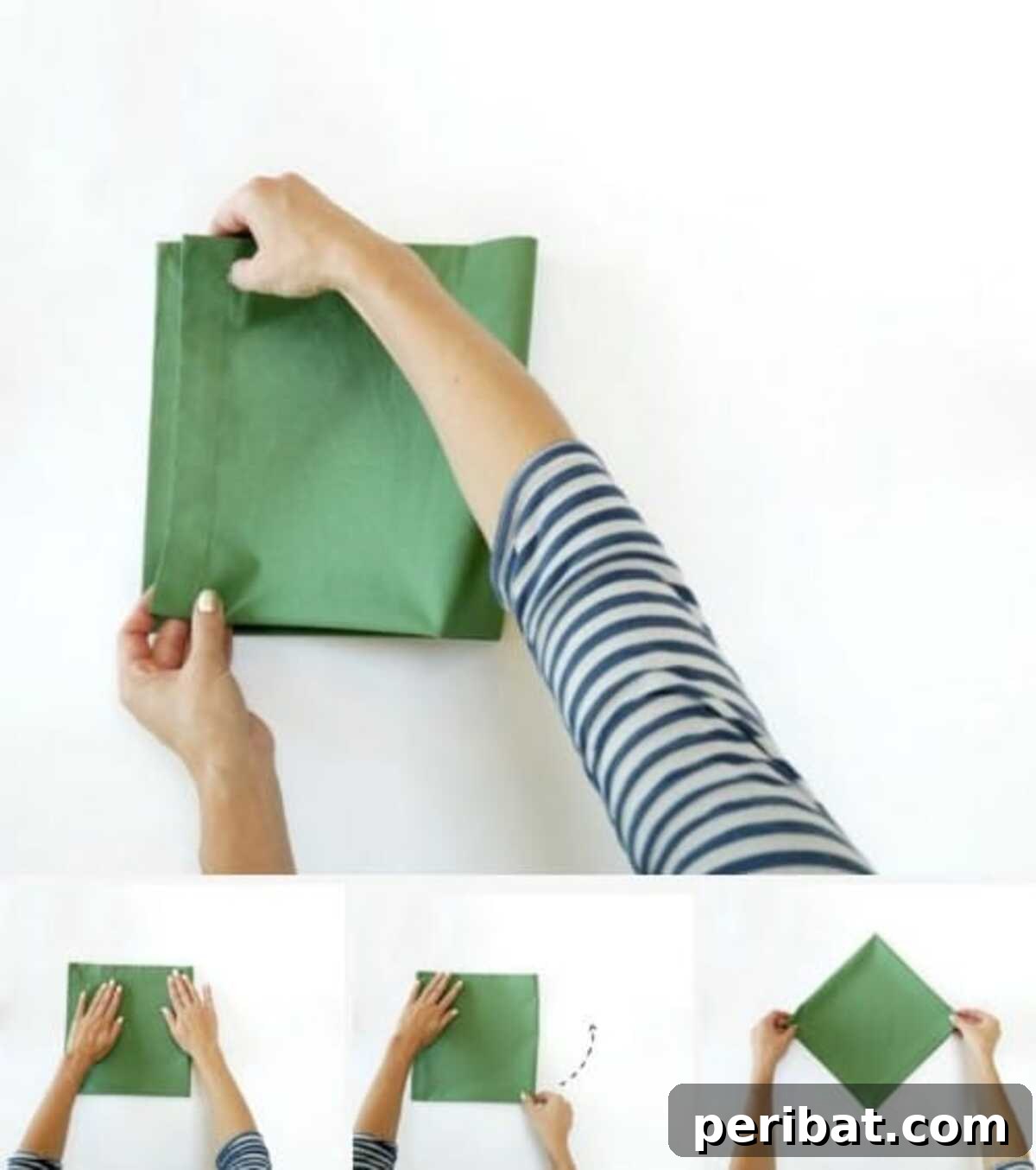 Deck Your Table: Napkins Transform into Christmas Trees 5 Amazing Folding Technique Turns Your Napkins into Christmas Trees - Step 3: Stagger corners