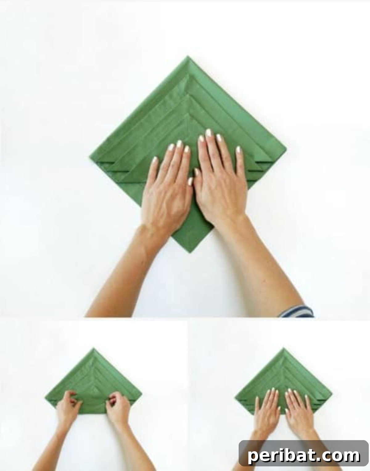 Deck Your Table: Napkins Transform into Christmas Trees 7 Amazing Folding Technique Turns Your Napkins into Christmas Trees - Step 4: Back of the napkin