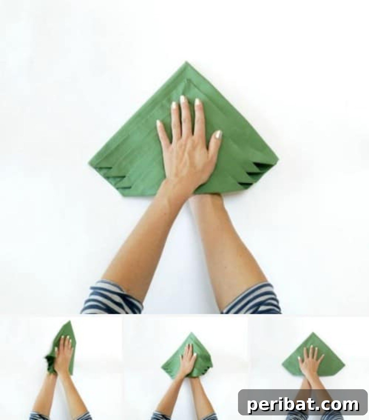 Deck Your Table: Napkins Transform into Christmas Trees 8 Amazing Folding Technique Turns Your Napkins into Christmas Trees - Step 5: Fold outer corners