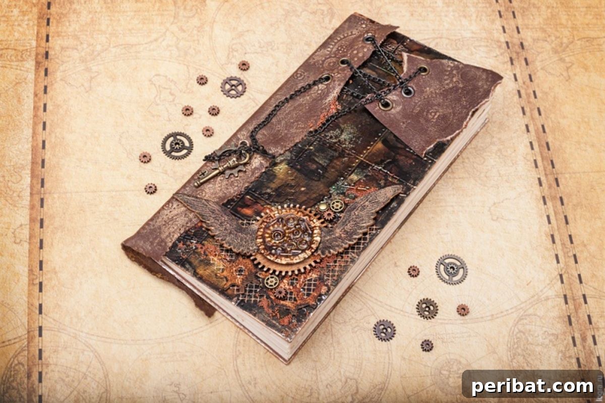 Craft an Original DIY Steampunk Notebook with Aged Paper and Foil