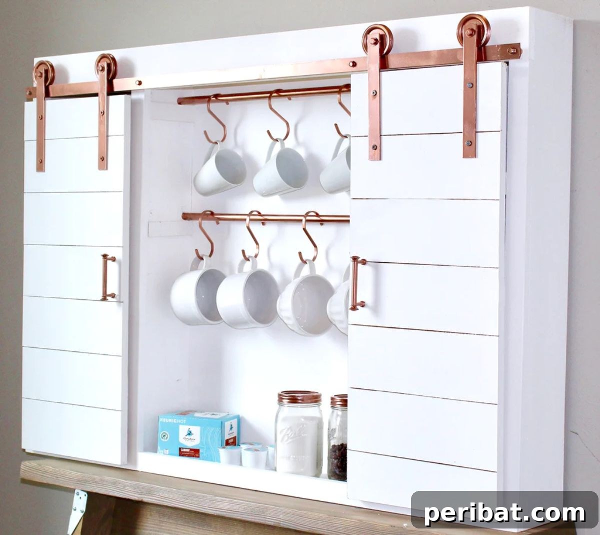 DIY Barn Door Coffee Bar Center - Rustic and Functional