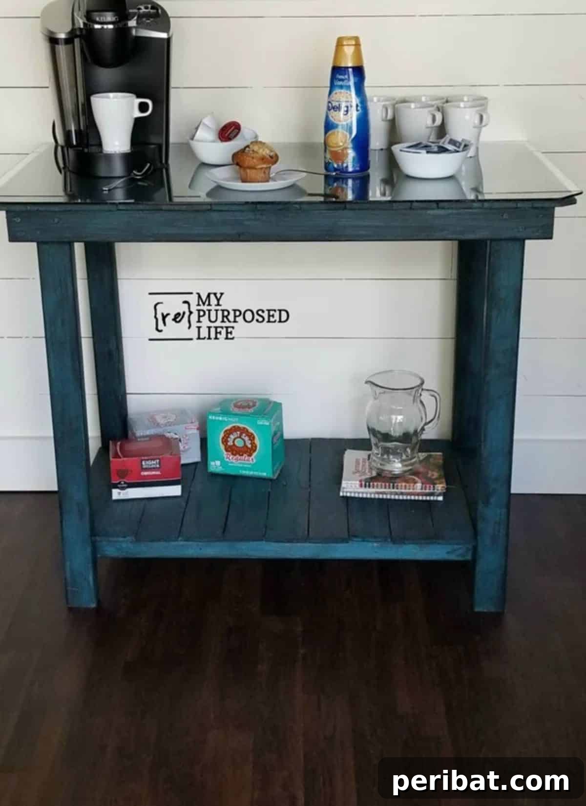 DIY Pallet Board Coffee Bar with Glass Top