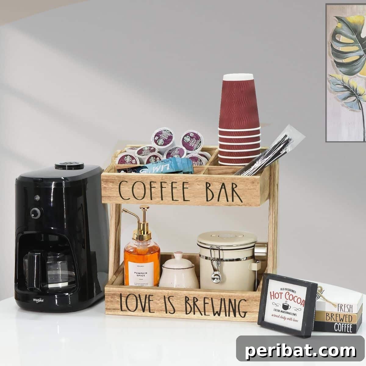 2-Tier Wooden Coffee Bar Organizer for Countertop