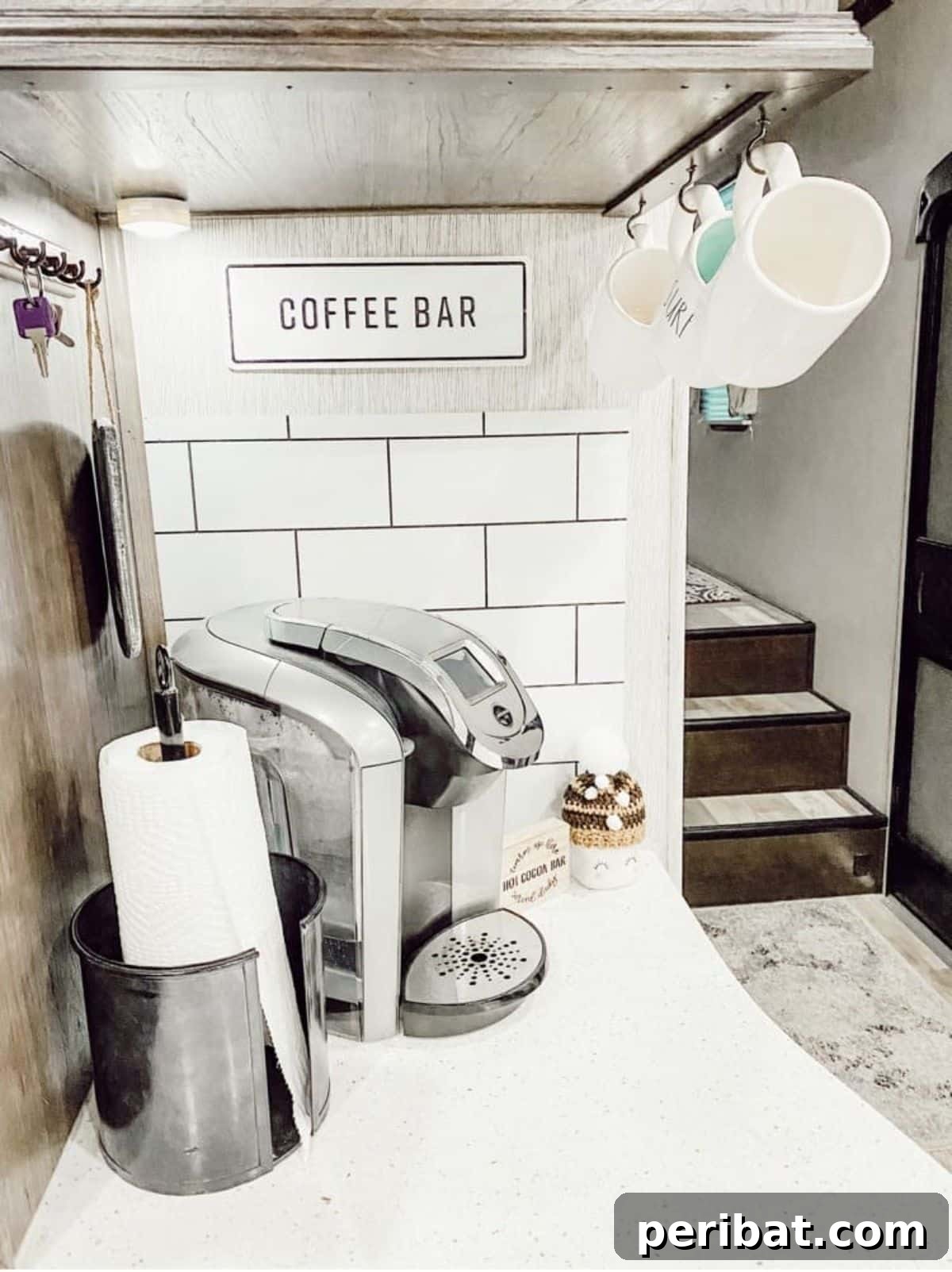 DIY Countertop Coffee Bar with Mug Hooks
