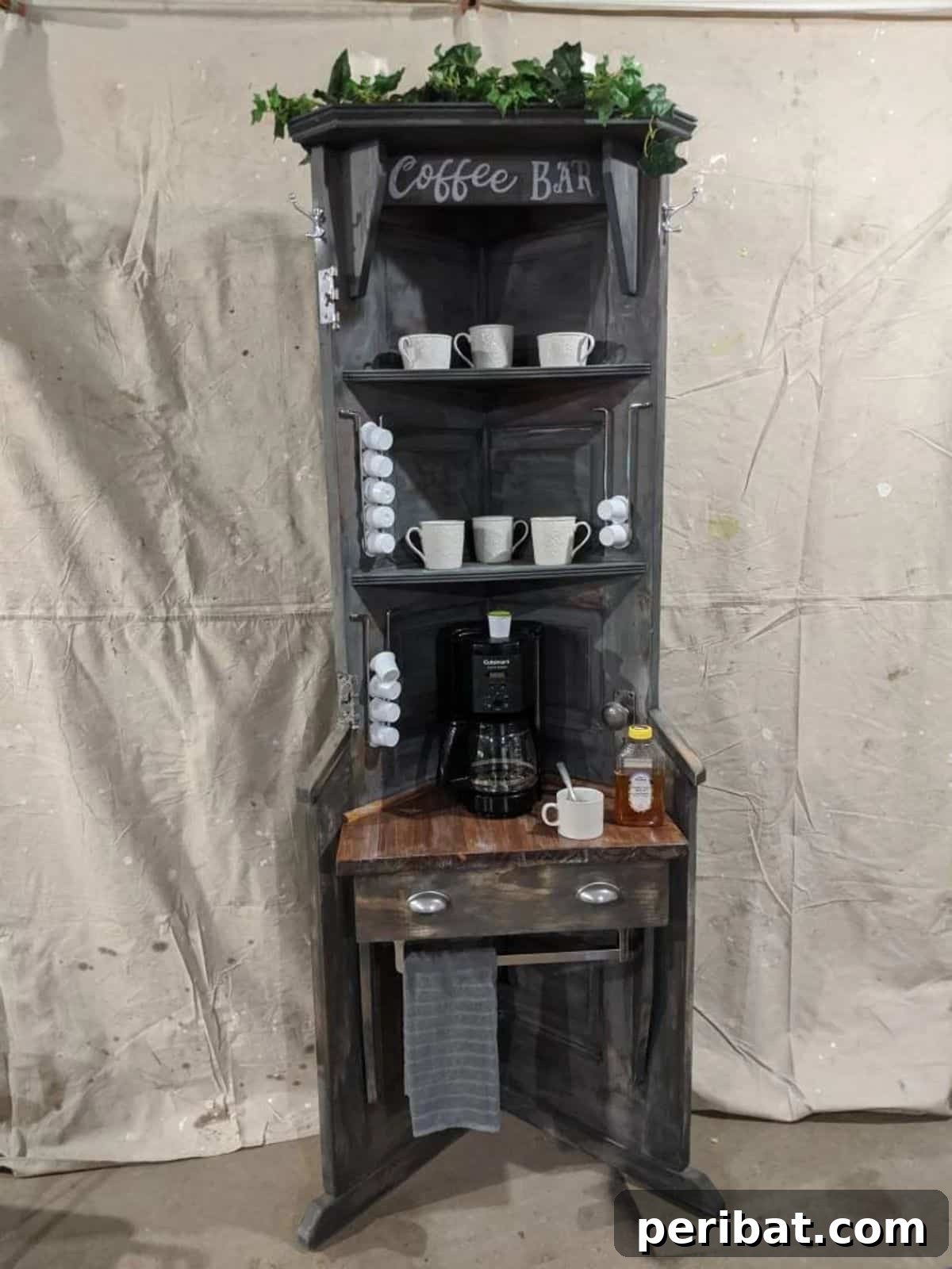 Corner Coffee Station from a Recycled Door - Rustic Charm