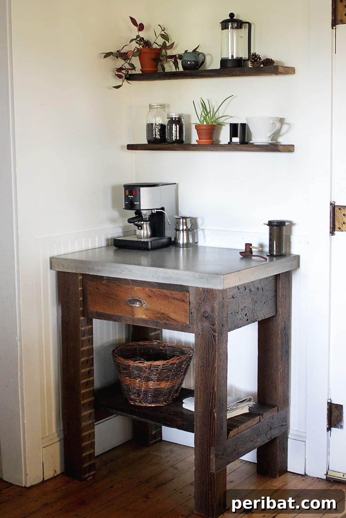 DIY Concrete Top Coffee Bar - Rustic Modern Design