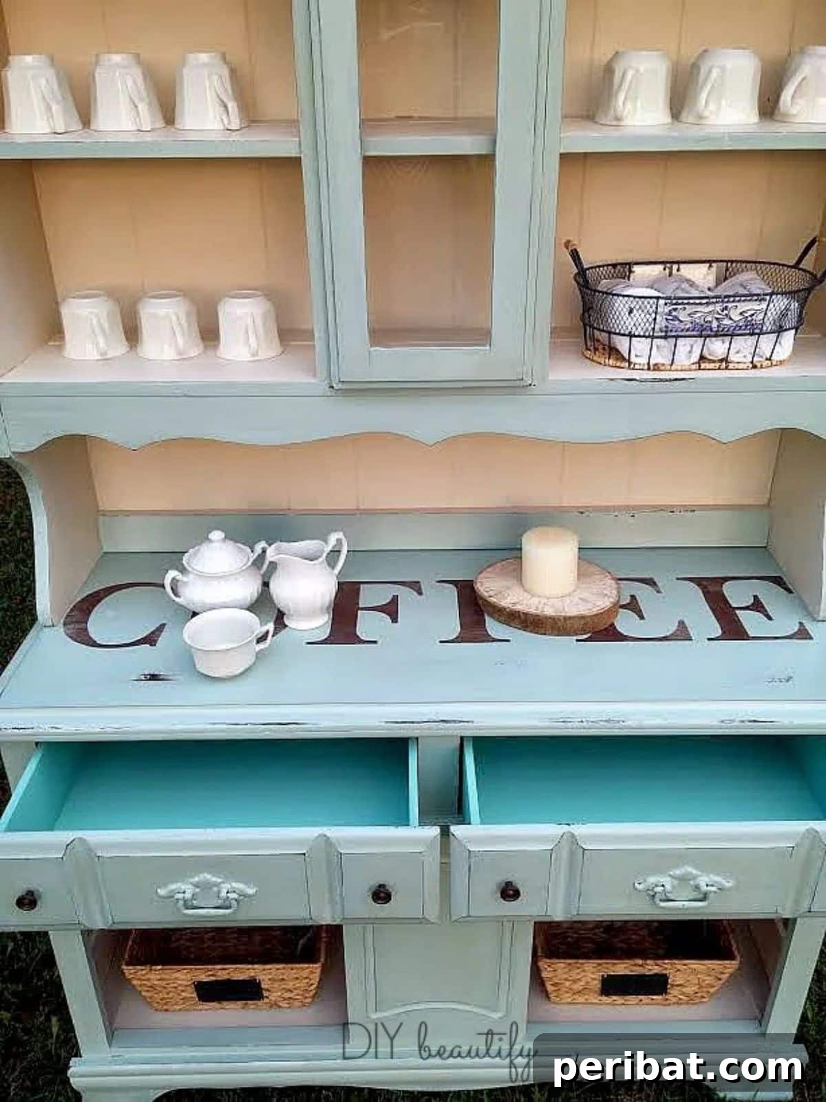 Outdated Hutch to Coffee Bar - Chic Transformation
